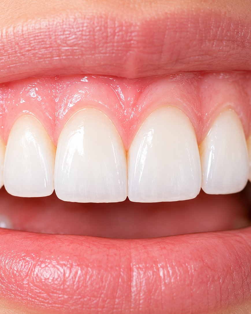 Close-up of a healthy smile showing clean white teeth and healthy pink gums