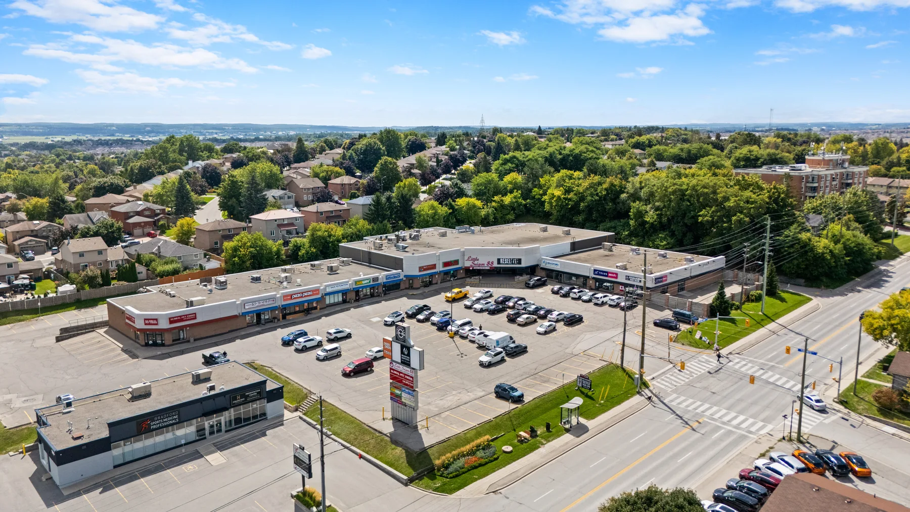 Aerial view of the Bradford Dentistry neighbourhood and parking area